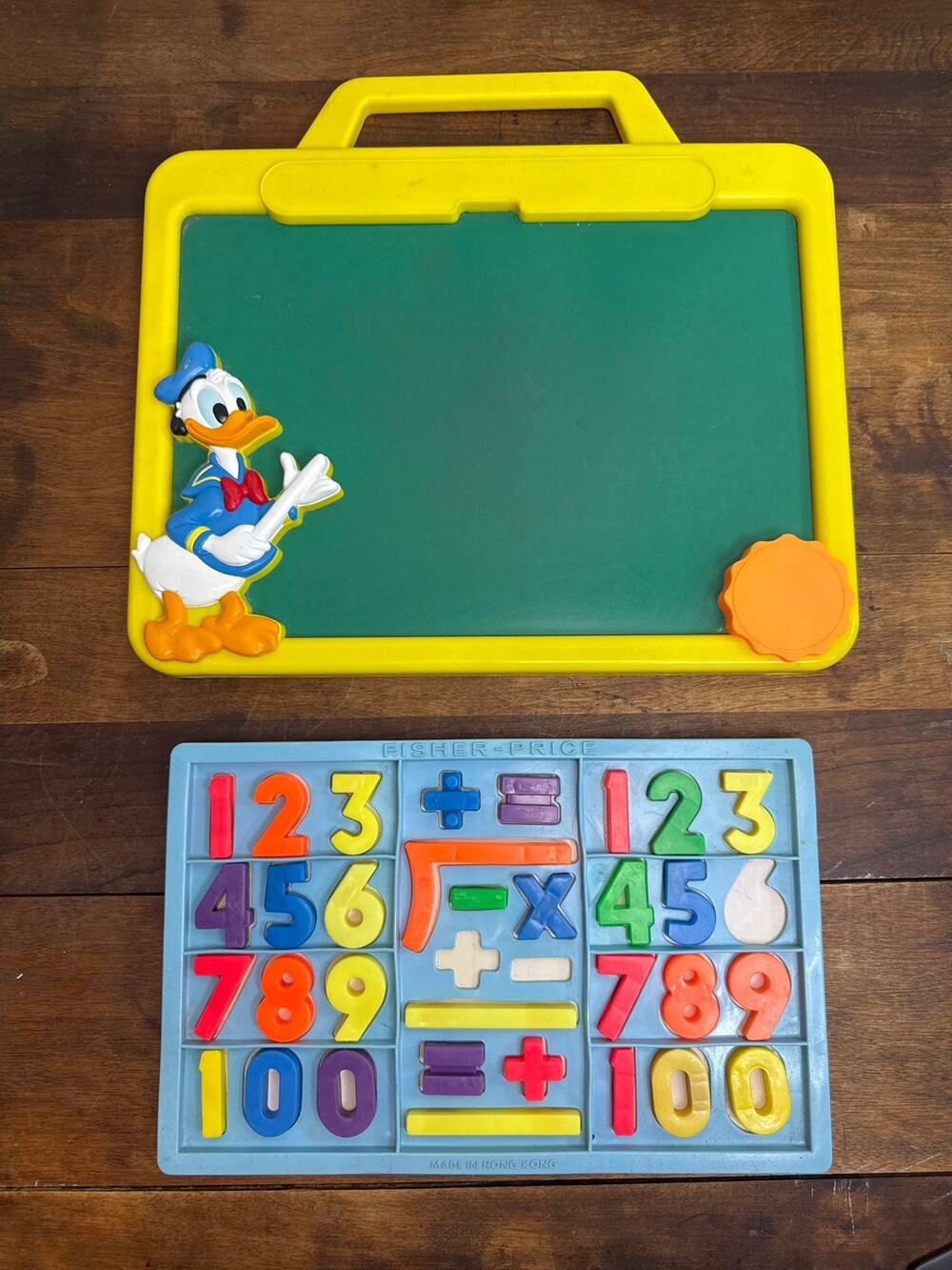 Vintage Fisher Price Magnet Number Tray Hong Kong Disney Donald Duck Chalkboard